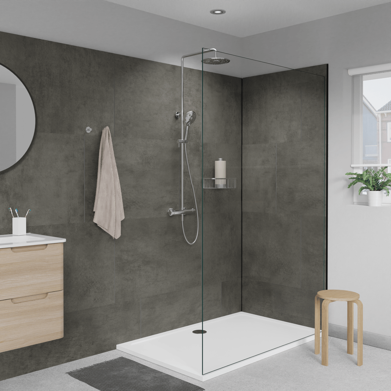 Linie Fresco Wandfliesen (4 Fliesen) 90 x 60 cm, SPC, Dark Stone