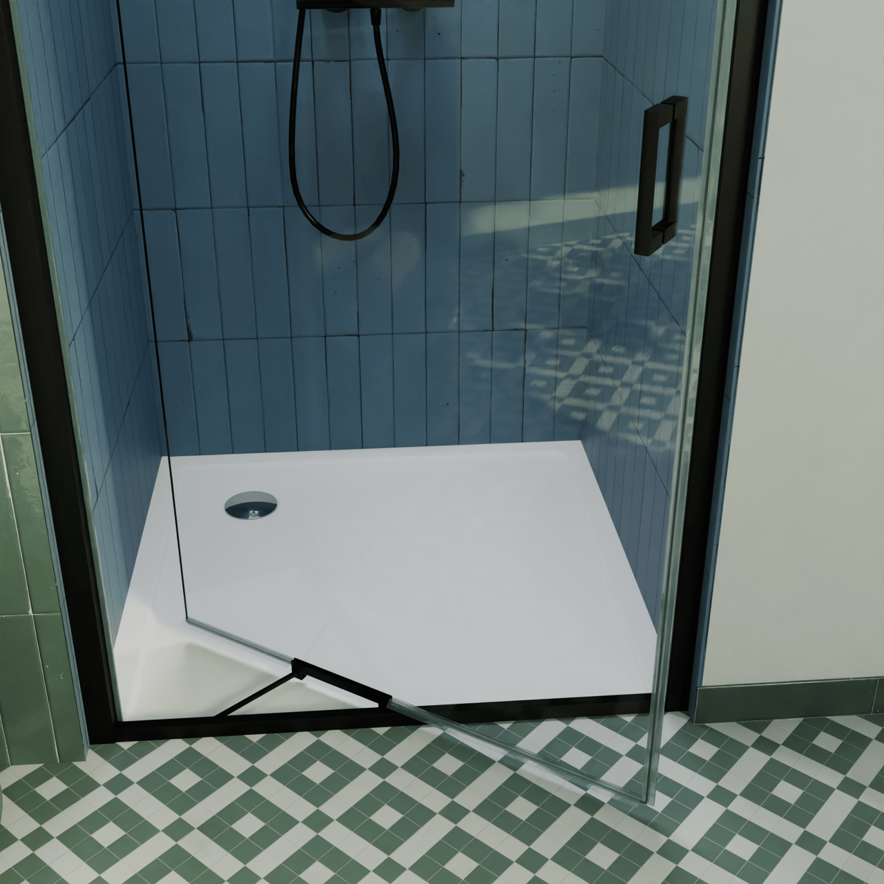 Luca Varess Vidor In paroi de douche avec porte pivotante et paroi latérale fixe 90 x 80 cm verre transparent profil noir mat