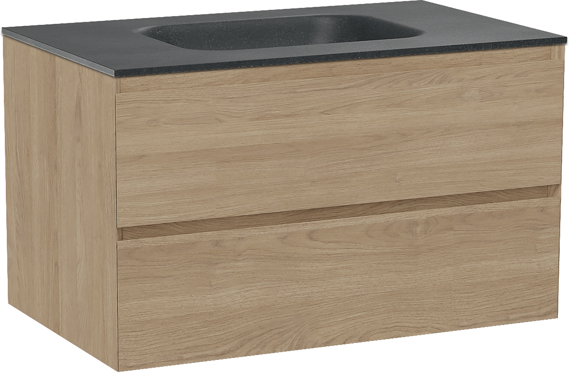 Balmani Mitra meuble salle de bains suspendu 90 x 55 cm chêne naturel avec Tablo Arcato plan simple en granit noir
