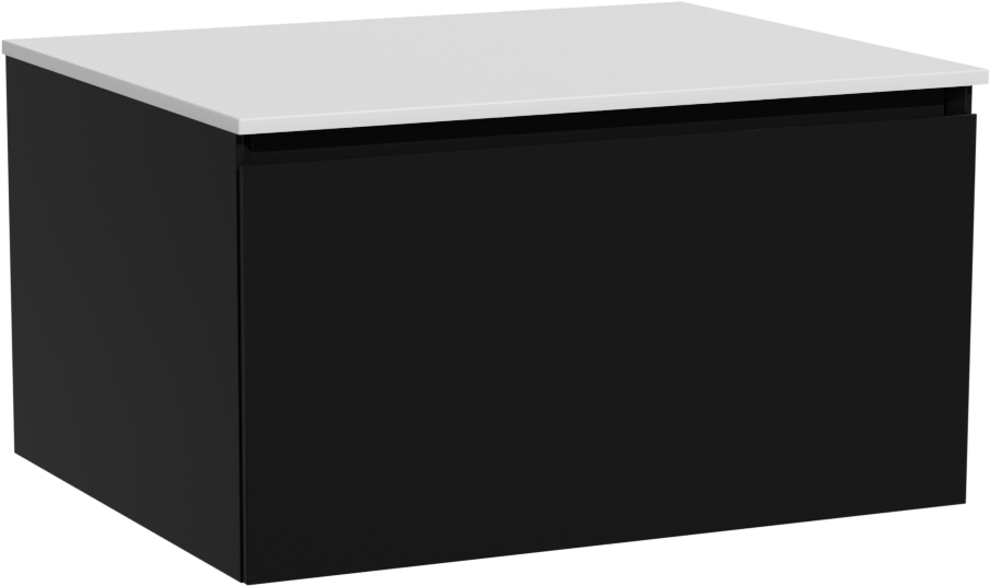 Storke Edge zwevend badmeubel 65 x 52 cm mat zwart met Tavola enkel wastafelblad in solid surface mat wit