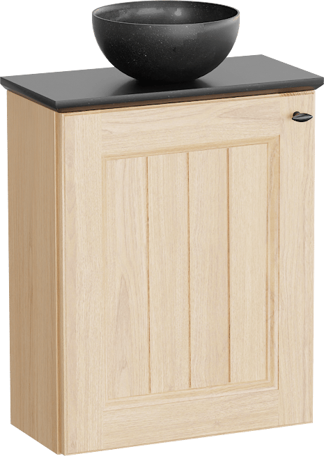 Balmani Lemon zwevend toiletmeubel 42 x 21 cm Fineer natuur eik met Facetta tablet en Bari XS waskom in verzoete graniet