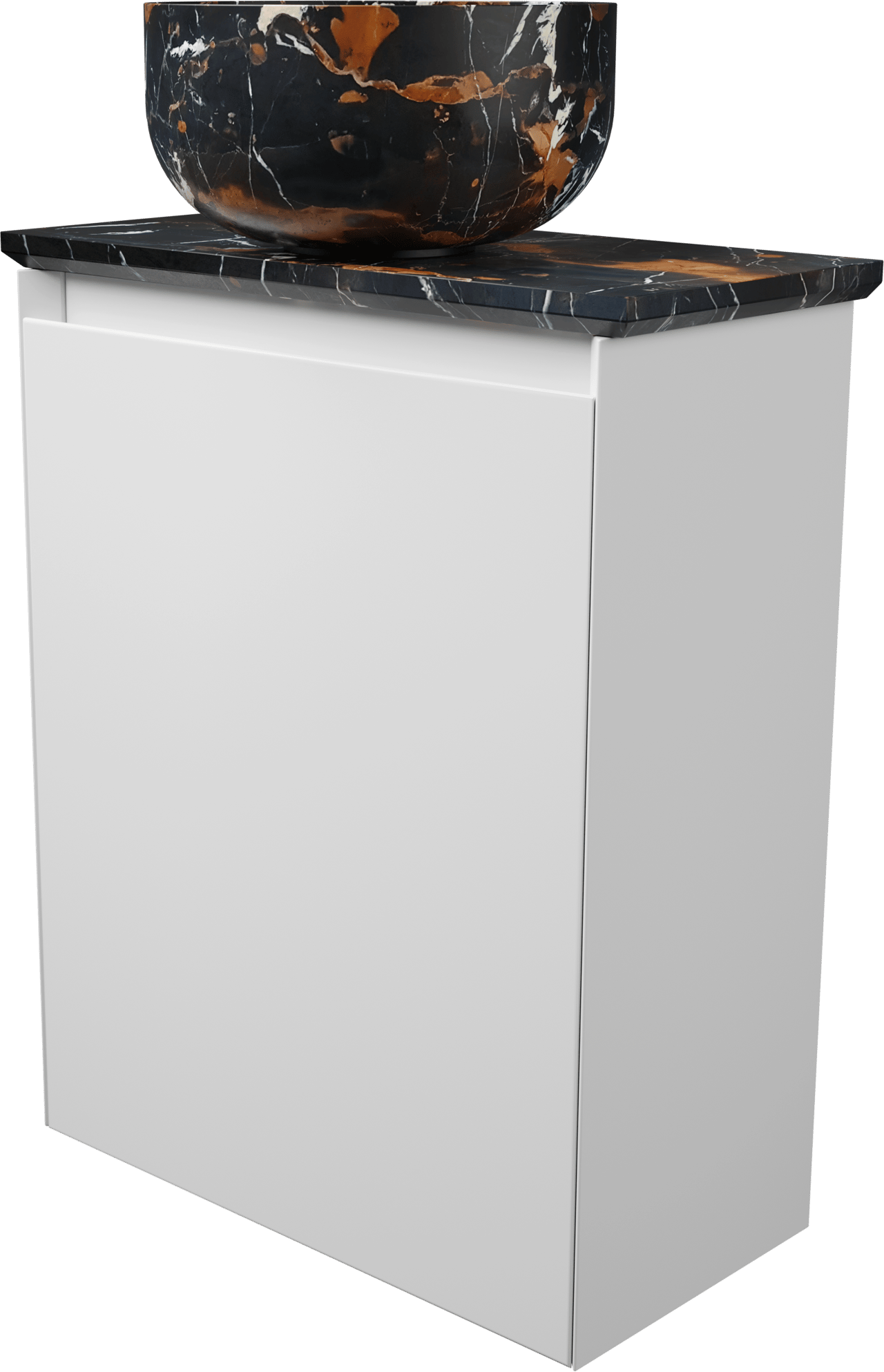 Balmani Mitra meuble wc suspendu 42 x 21 cm blanc mat avec Facetta tablette et Bowl vaque à poser en marbre Portoro Gold