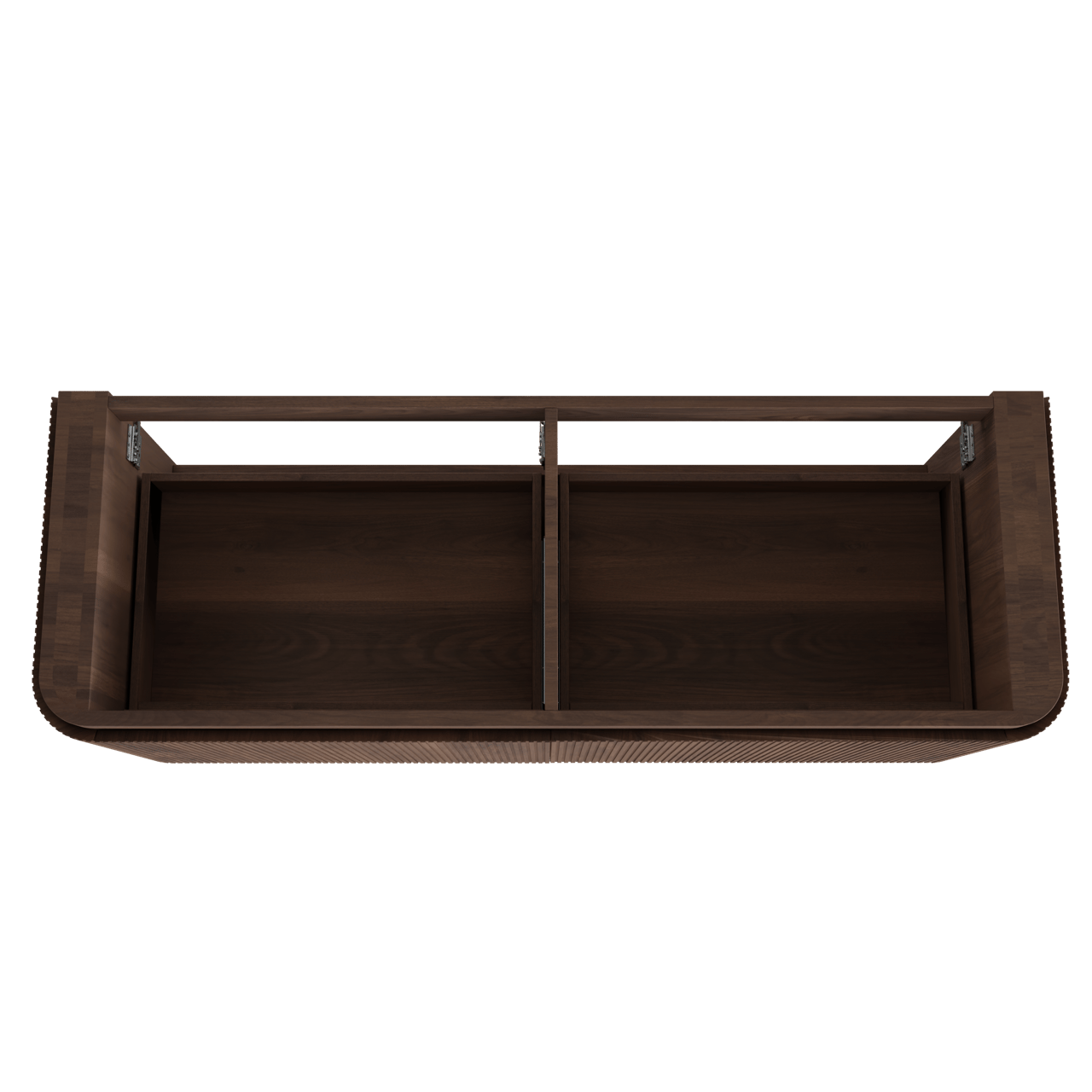 Balmani Moon hängender Waschbeckenunterschrank: 160 x 55 cm, amerikanischer Nussbaum, 2 Schubladen, Vert. Sym. Rippe