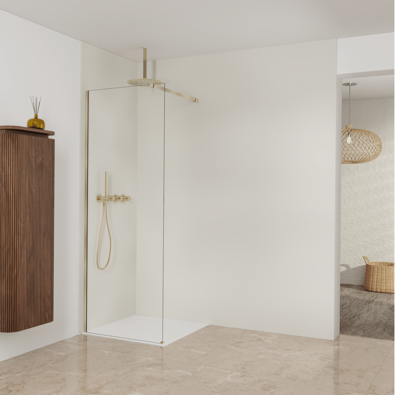 Balmani Modular Walk-In Dusche: 80 x 200 cm, Klarglas, inklusive Coating, Profil Brushed Champagne Gold