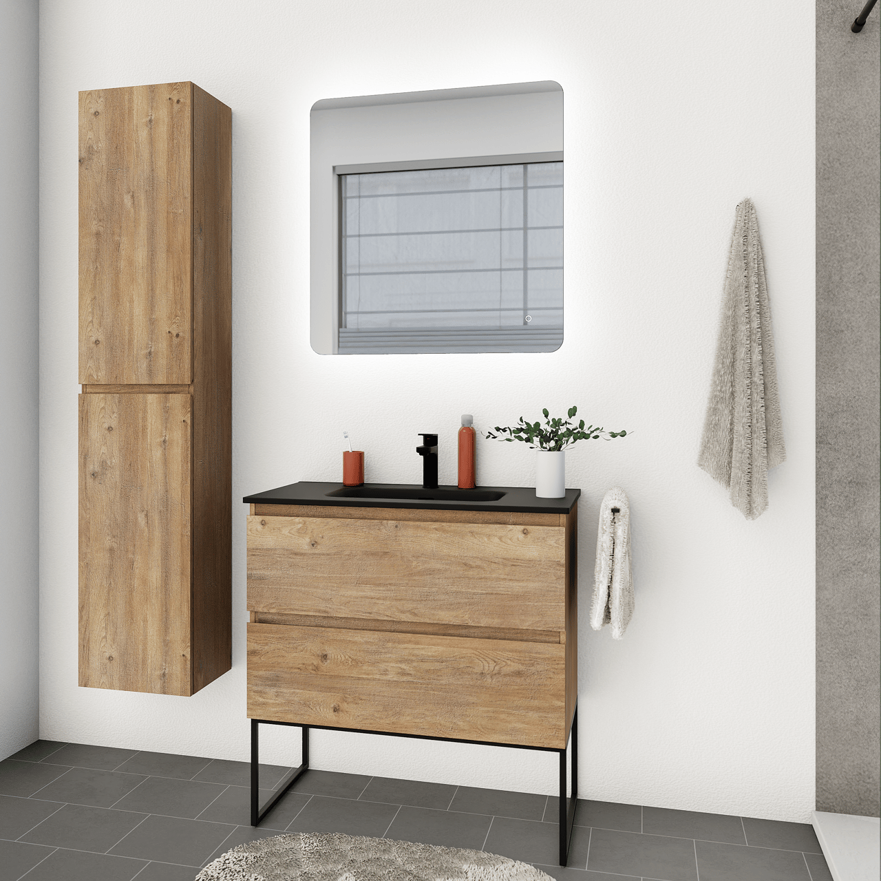 Linie Lux miroir coins arrondis lumineux 73 x 75 cm