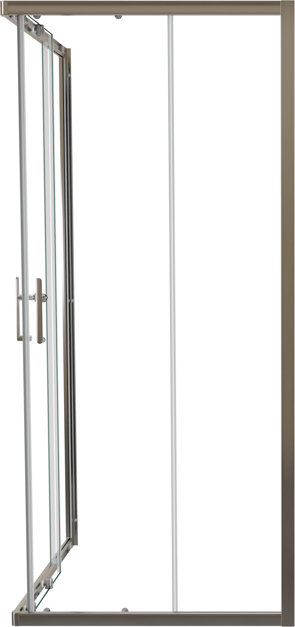 Linie Cadiz douchehoek met hoekinstap met dubbel schuifdeur 90 x 90 cm helder glas Brushed Chrome profiel