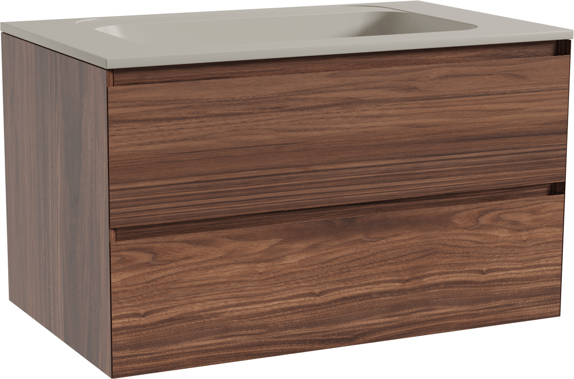 Balmani Mitra meuble salle de bains suspendu 90 x 55 cm noyer avec Tablo Strada plan simple en marbre composite soie grise