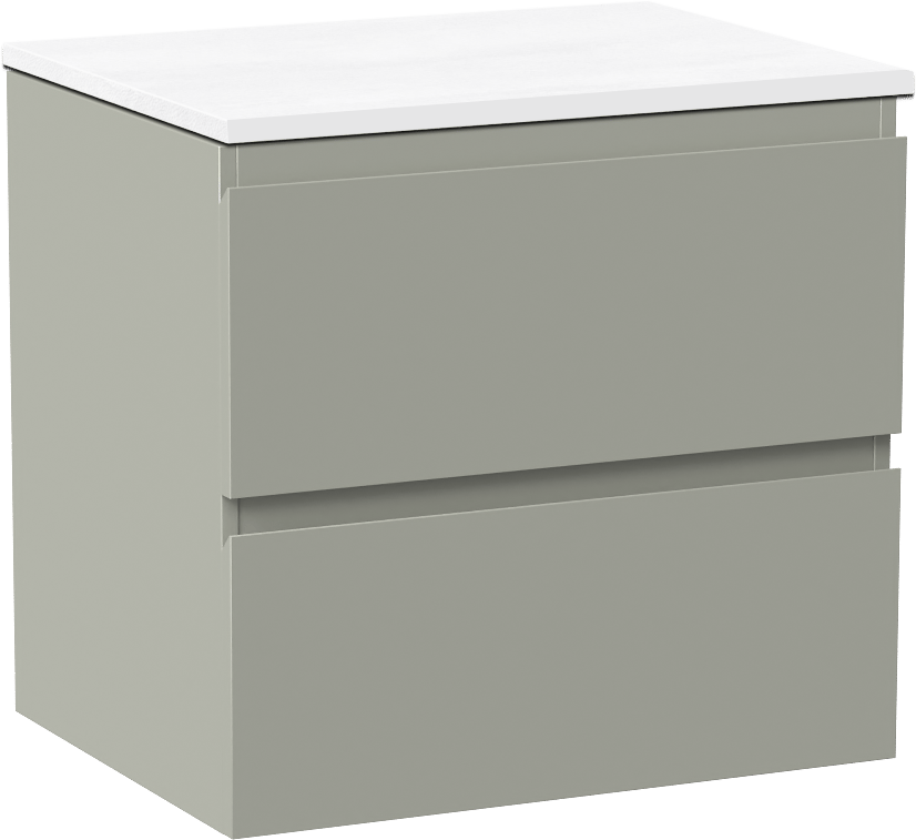 Linie Lado meuble salle de bains suspendu 60 x 46 cm greige avec Lado tablette simple en marbre composite blanc brillant