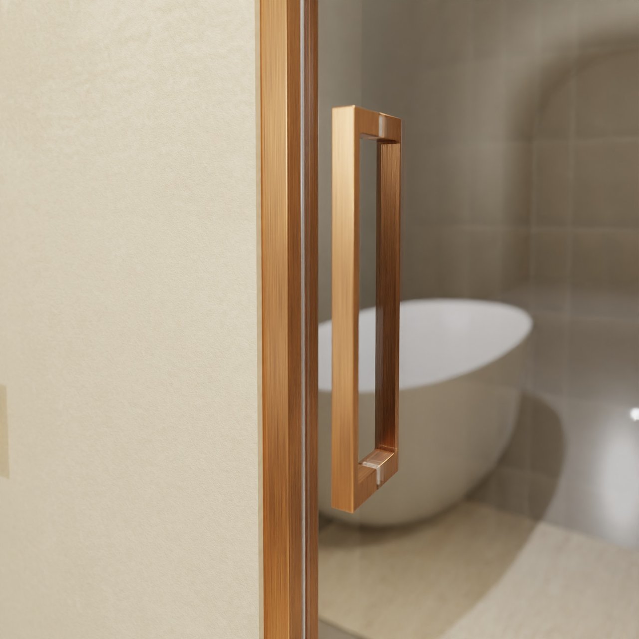 Balmani Senses Design Dusche Schiebetür, Rechts, 160 cm x 210 cm, Reflex-Spiegelglas, Profil Brushed Rosegold, inklusive Coating