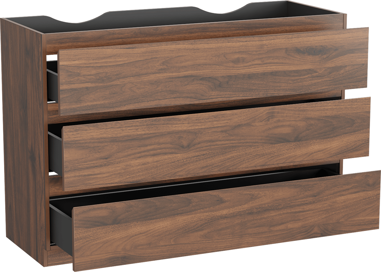 Linie Lado staande wastafelonderkast 120 x 46 cm notelaar 3 lades