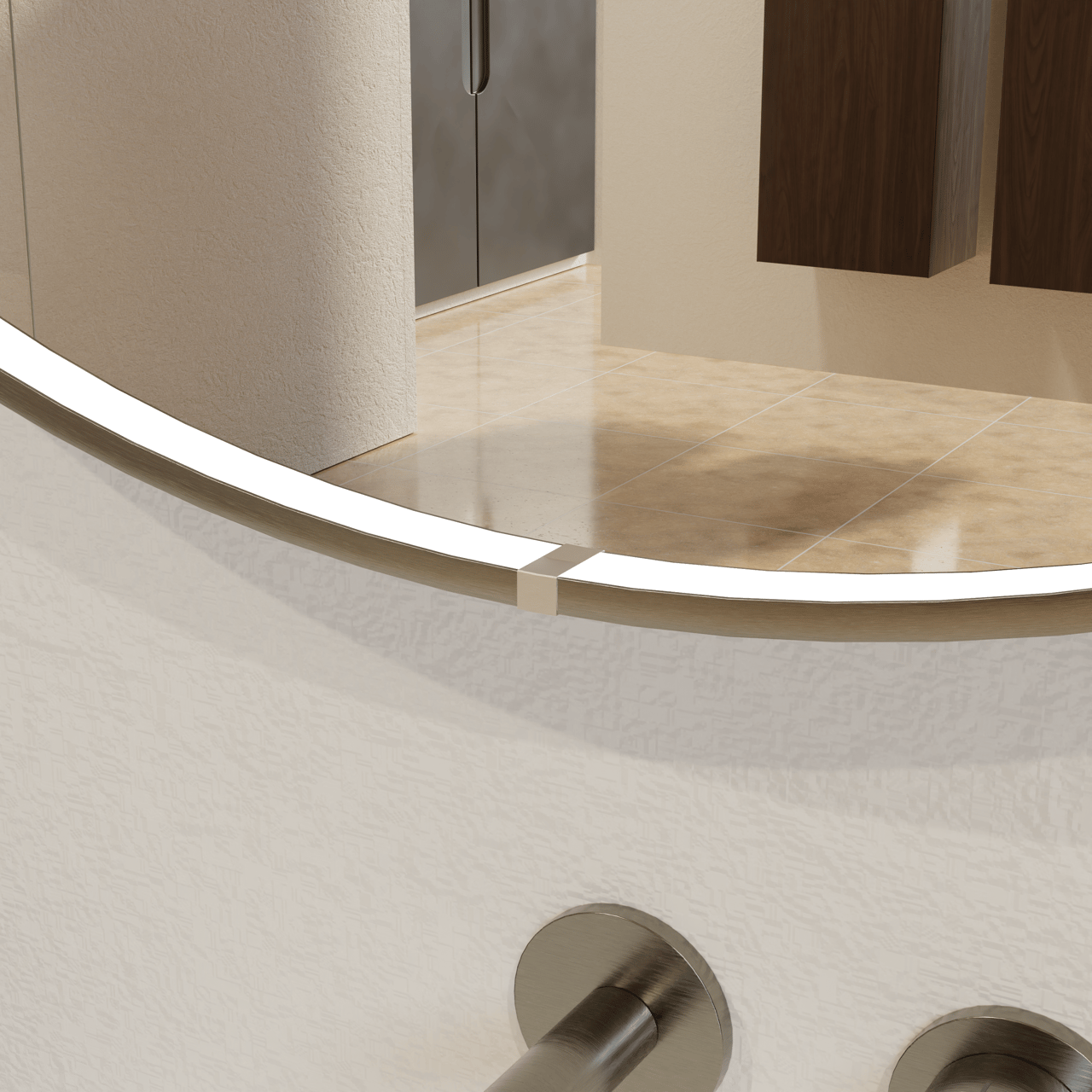 Balmani Secret rund Brushed Gunmetal Badezimmerspiegel Ø 80 cm mit Spiegelbeleuchtung und Anti-Beschlag Spiegelheizung