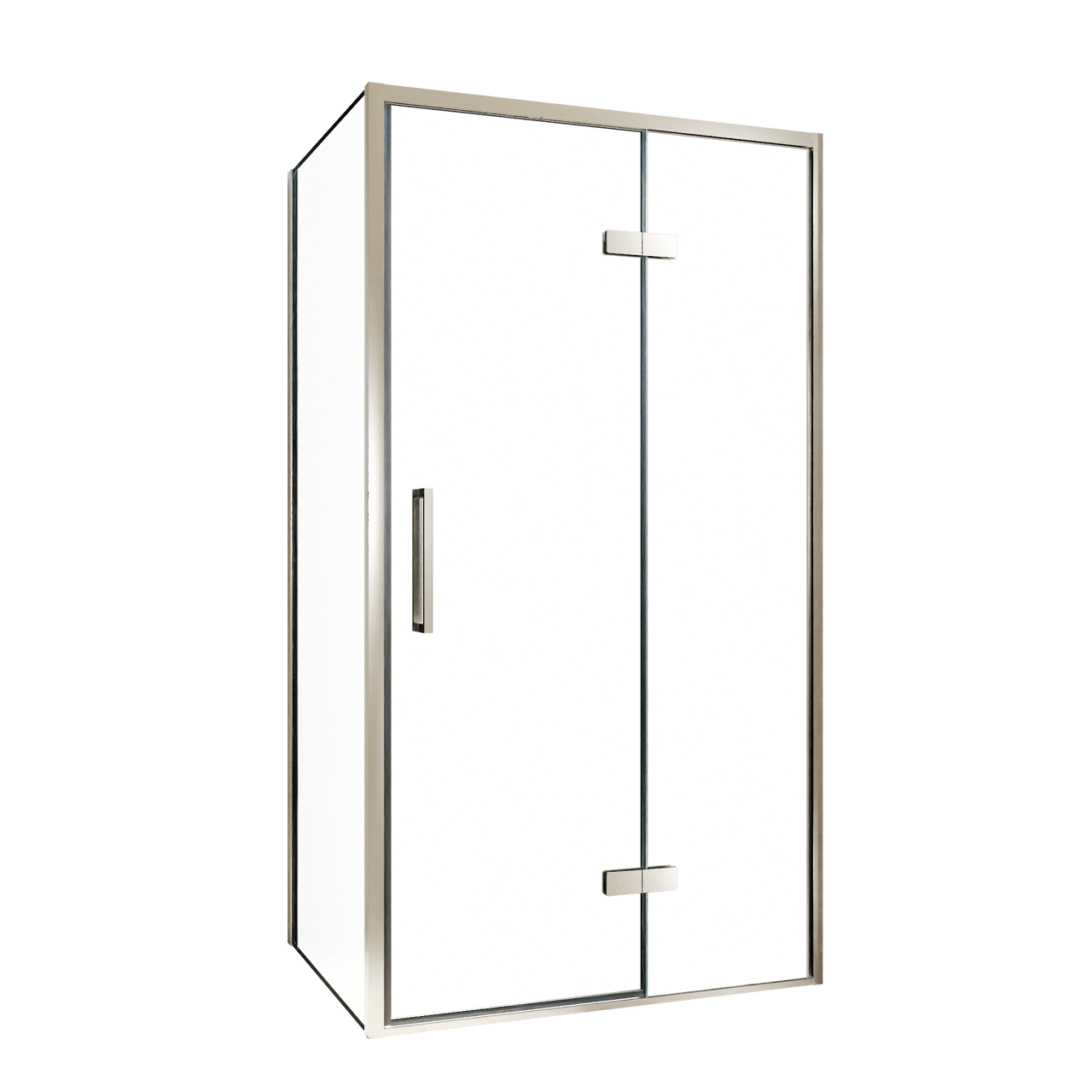 Balmani Senses Design Eckdusche: Drehtür (Rechts) mit fixierte Seitenwand, 100 x 100 cm, Klarglas, Profil Brushed CoolMetal
