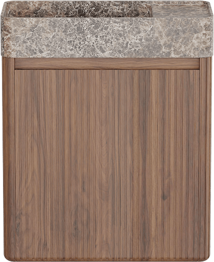 Balmani Fara Ribs hängendes WC-Möbel-Set, 45 x 22 cm, Amerikanischer Nussbaum mit Fara Waschtisch in Dark Emperador Marmor