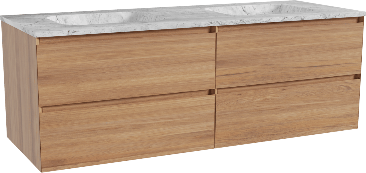 Balmani Mitra meuble salle de bains suspendu 150 x 55 cm teck avec Tablo Arcato double vasque en marbre carrara