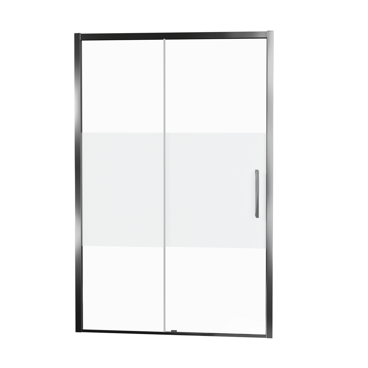 Balmani Senses Design douche schuifdeur links 160 cm x 210 cm Helder glas met matte strook glas, Chroom profielen