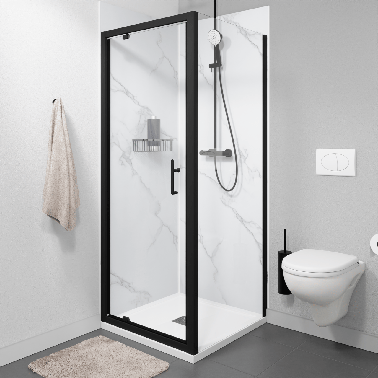 Linie Cadiz porte pivotante 80 cm x 190 cm verre transparent profil noir mat
