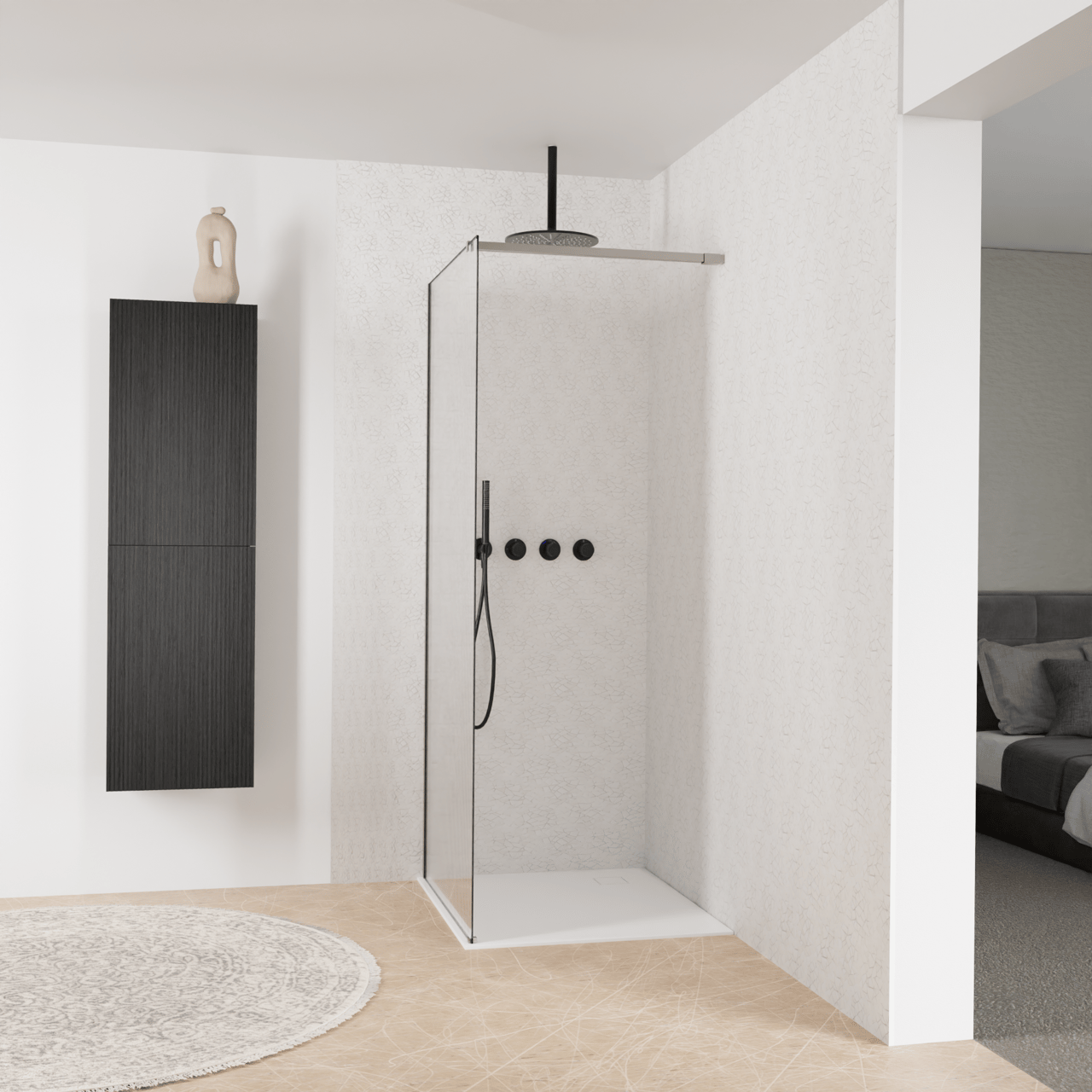 Balmani Modular Walk-In Dusche: 90 x 200 cm, Ribs, inklusive Coating, Profil Brushed Inox