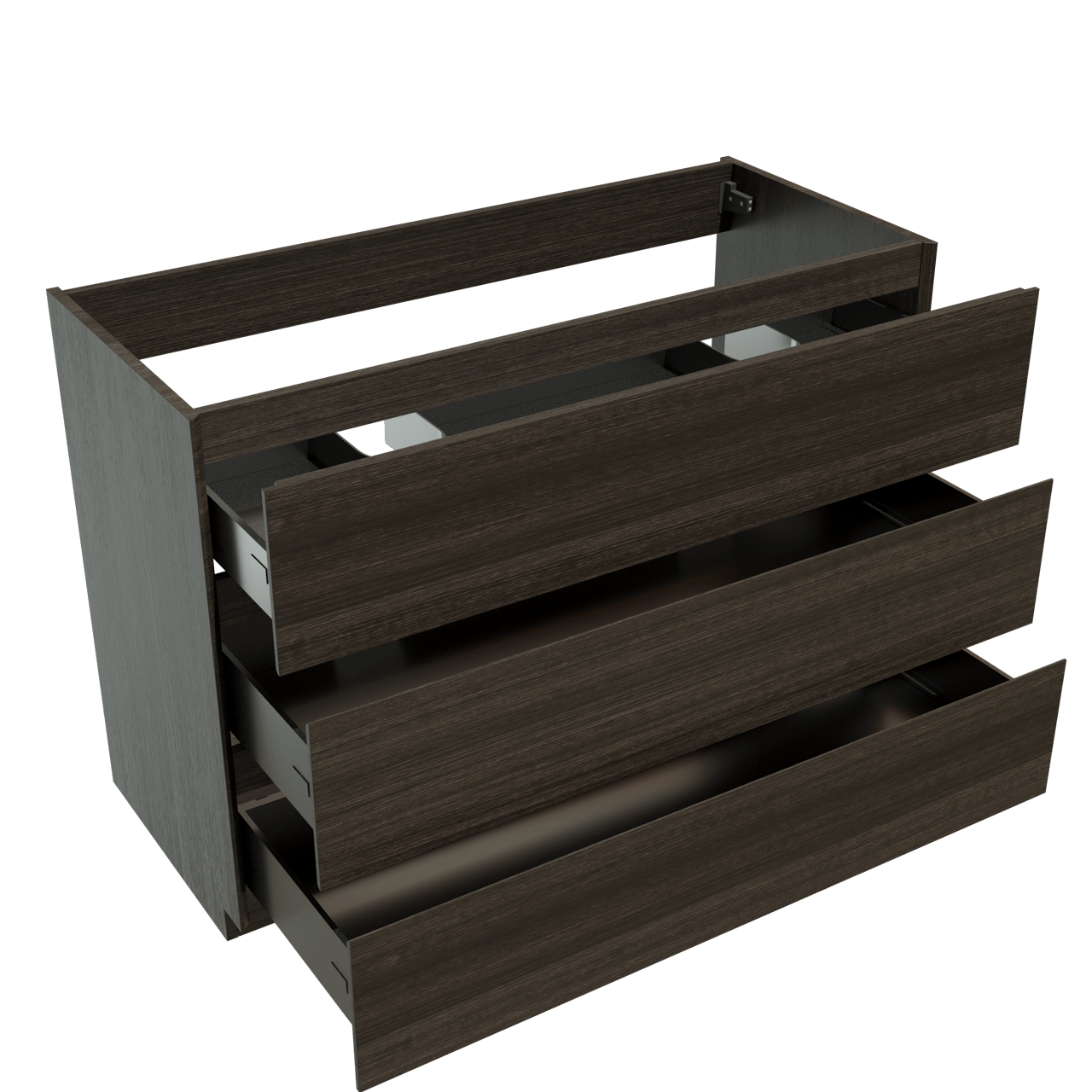 Storke Edge staande wastafelonderkast 120 x 52 cm donkere eiken 3 lades 2 sifonuitsparingen