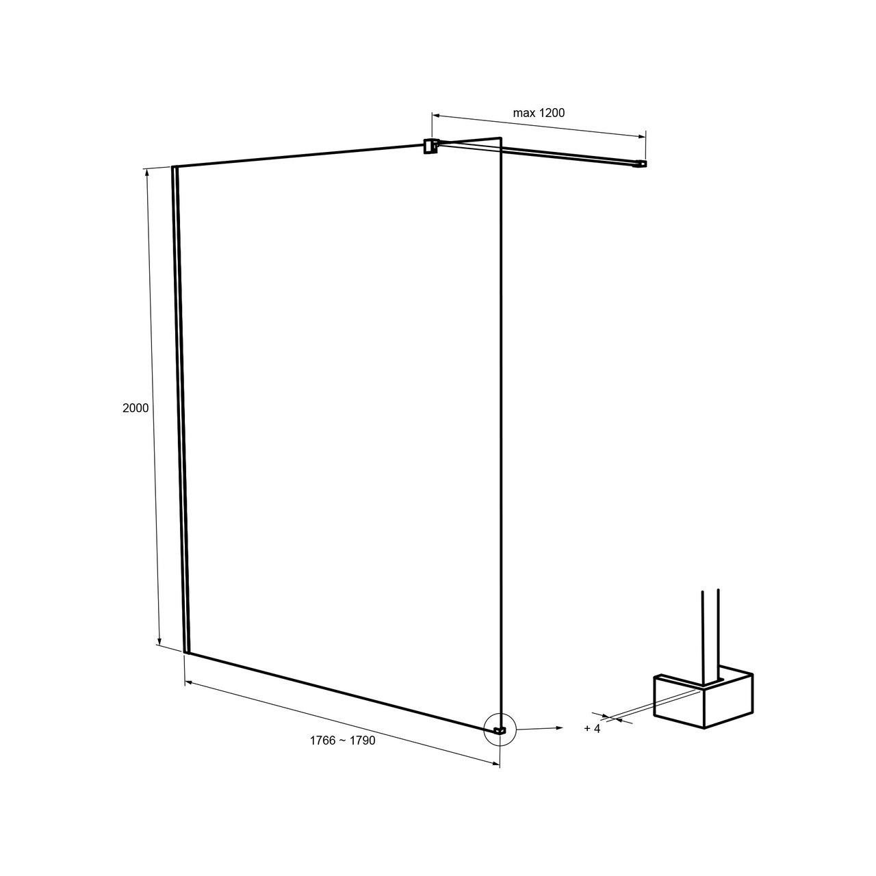 Balmani Modular douche à l'italienne 180 x 200 cm verre code barre noir profil noir mat