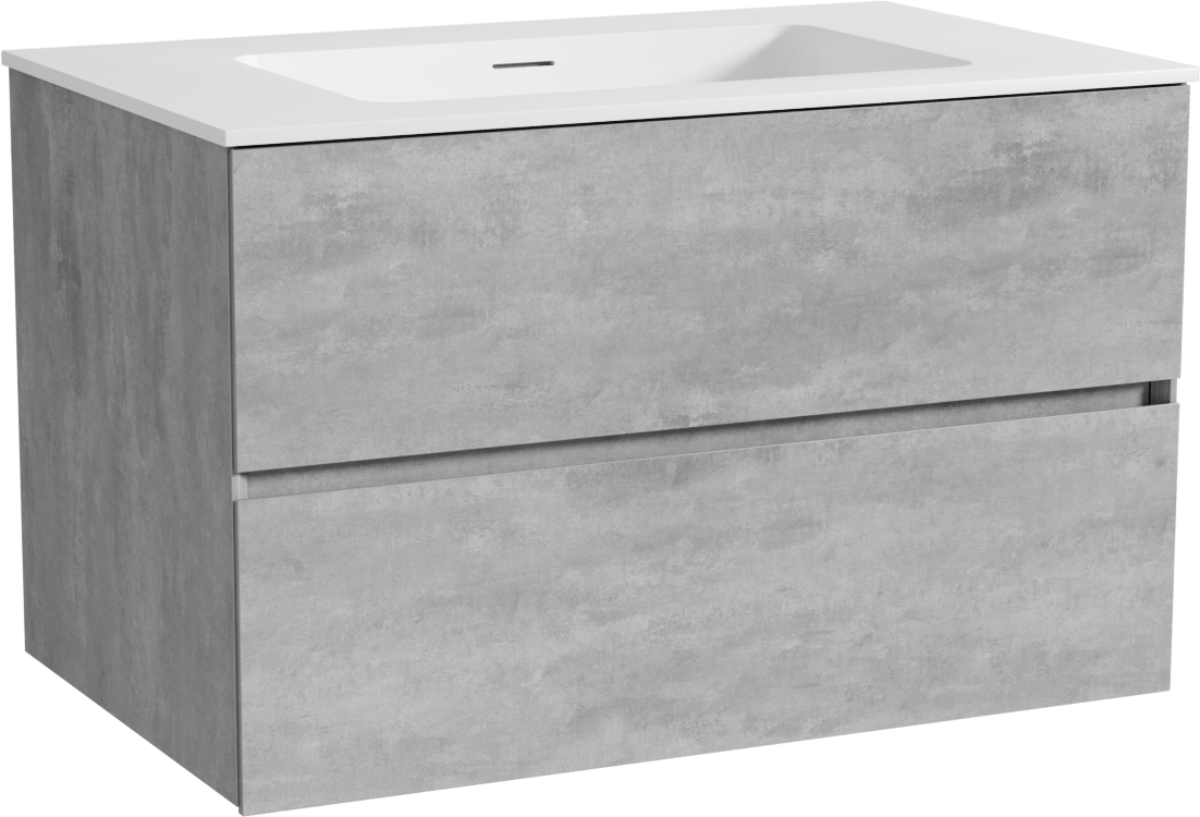 Storke Edge meuble salle de bains suspendu 85 x 52 cm béton gris foncé avec Mata plan simple en solid surface blanc mat
