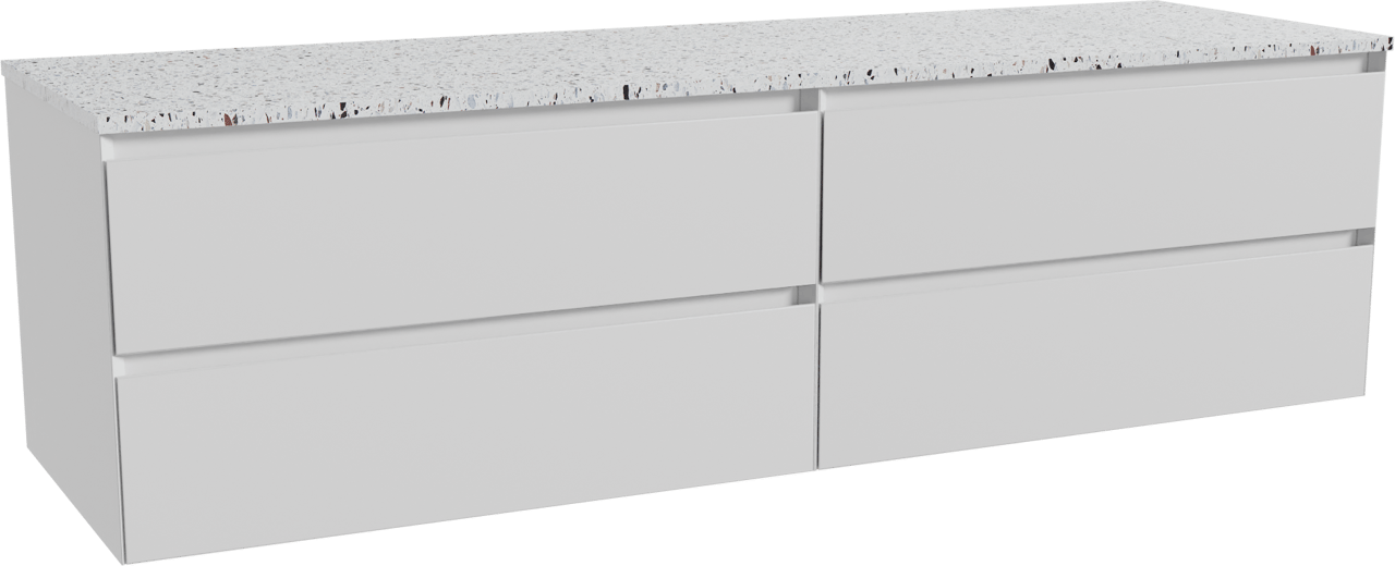 Balmani Mitra meuble salle de bains suspendu 180 x 55 cm blanc mat avec Stretto tablette simple ou double en blanc/noir mat terrazzo