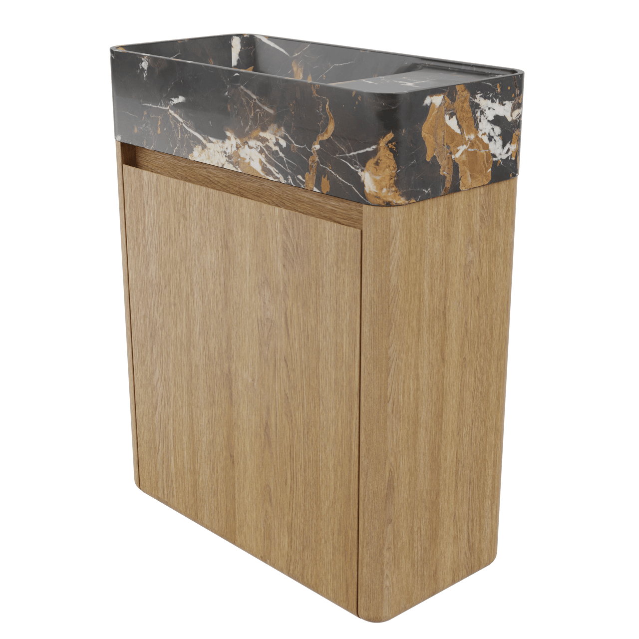 Balmani Fara zwevend toiletmeubel 45 x 22 cm natuur eik met Fara wastafel in Portoro Gold marmer