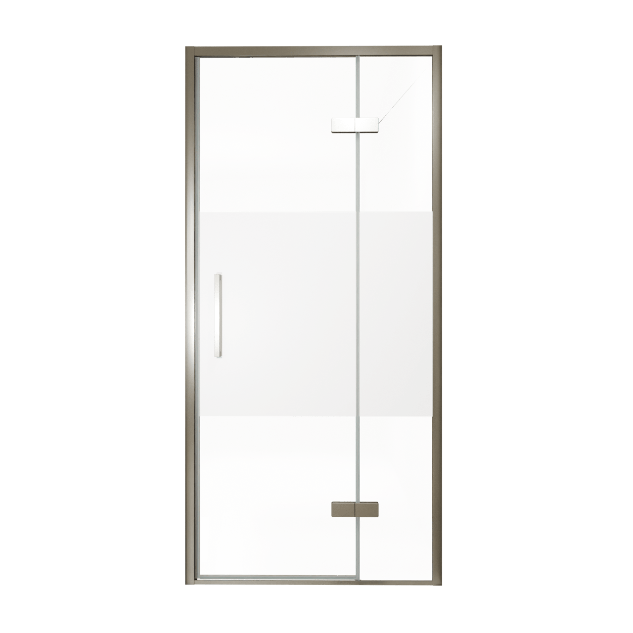 Balmani Senses Design Dusche Drehtür, Rechts, 100 cm x 210 cm, Klarglas mit mattiertem Streifen, Profil Brushed GunMetal