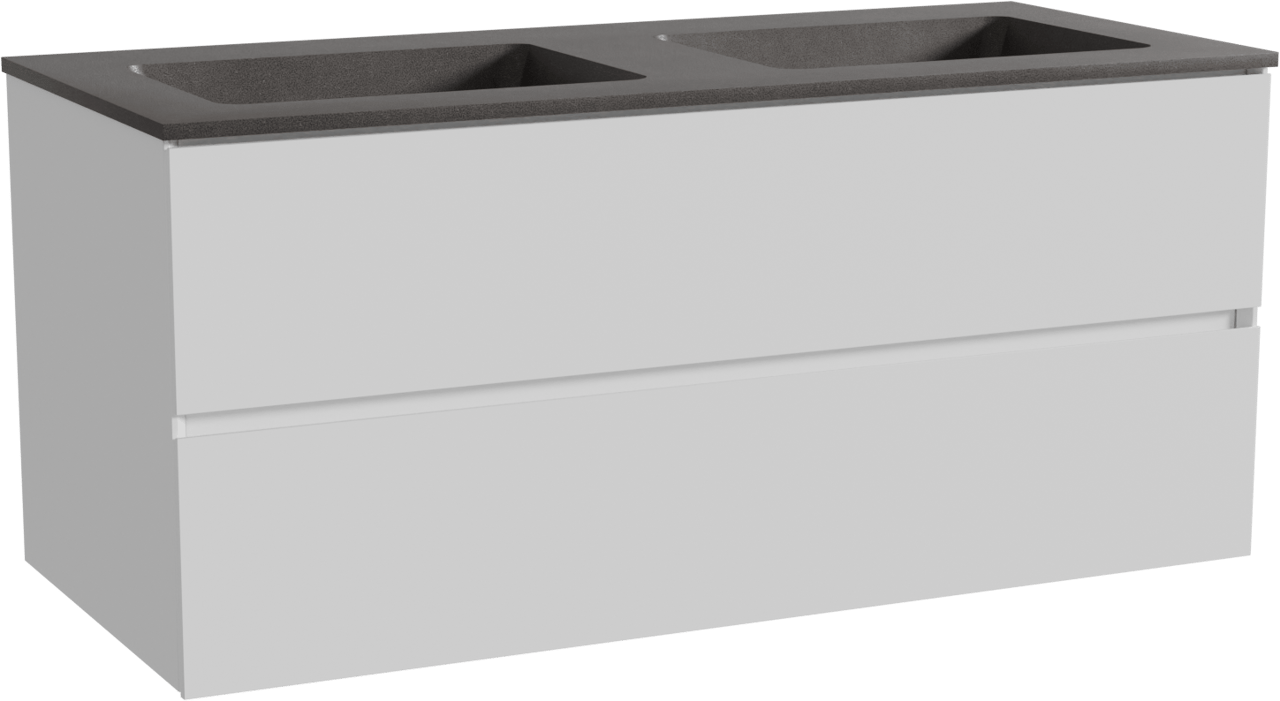 Storke Edge zwevend badkamermeubel 120 x 52 cm mat wit met Scuro dubbele wastafel in kwarts mat zwart