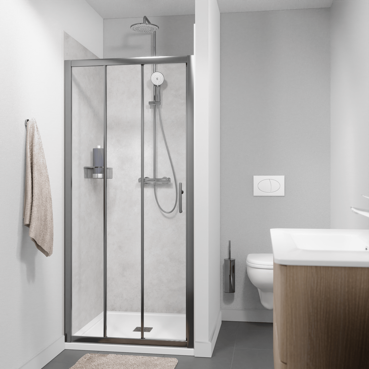 Linie Cadiz driedelige douche schuifdeur 90 cm x 190 cm Helder glas Brushed Chrome profiel