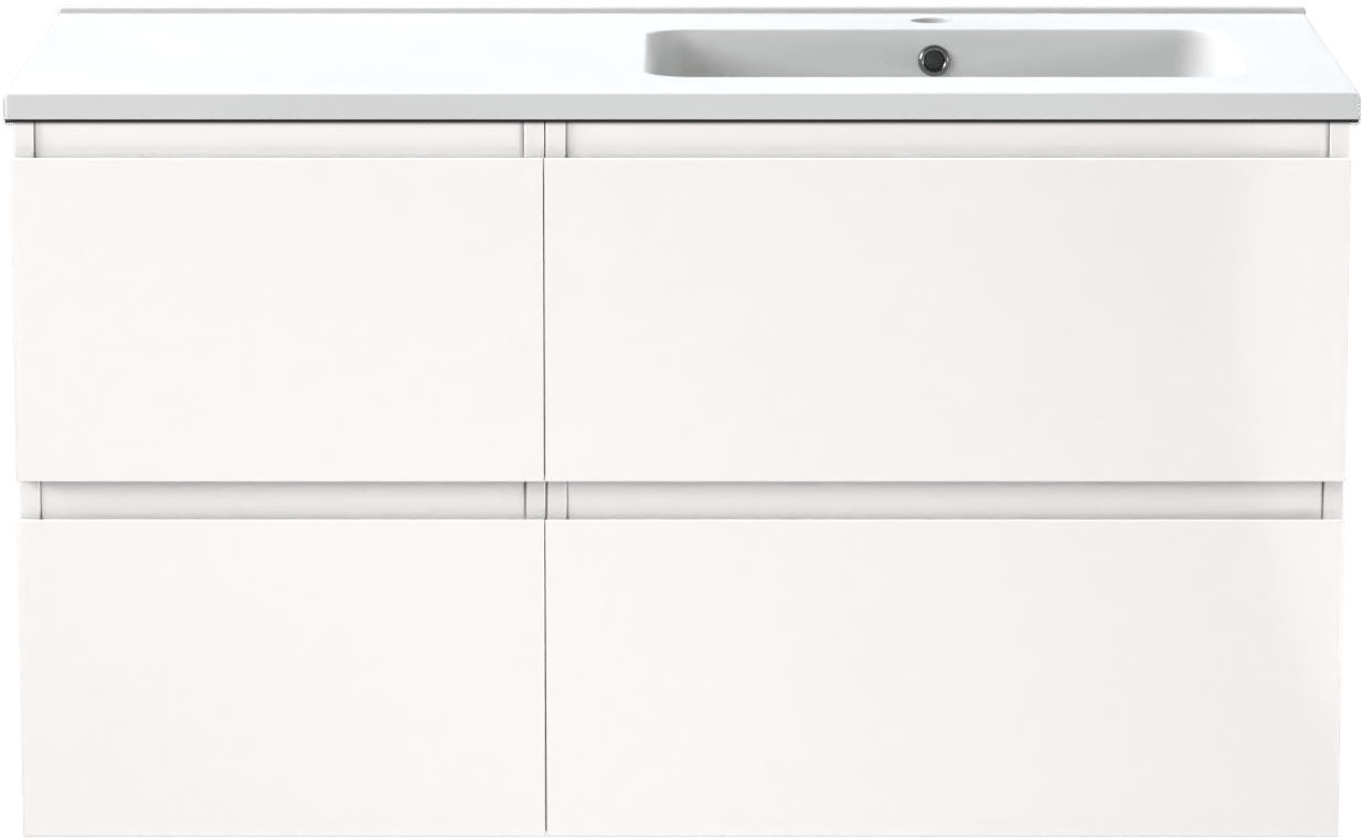 Linie Lado meuble salle de bains suspendu 100 x 46 cm blanc brillant avec Vano vasque asymétrique droite en marbre composite blanc mat