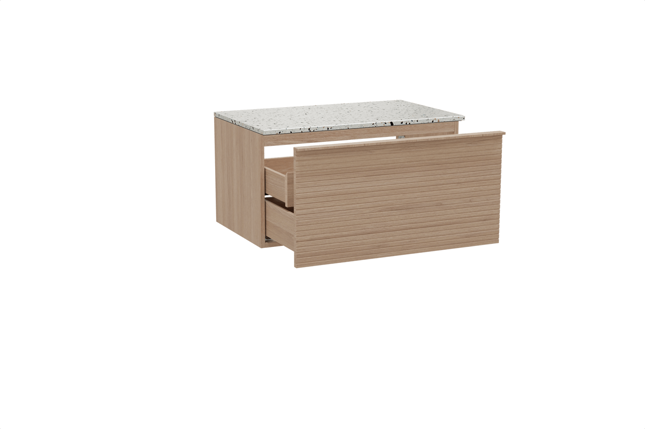 Balmani Forma meuble salle de bains suspendu 90 x 55 cm chêne naturel avec Stretto tablette simple en blanc/noir mat terrazzo, Nervure droite symétrique horizontale