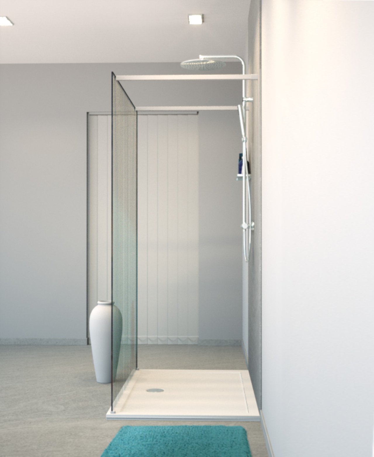 Balmani BMSS douche à l'italienne avec paroi autoportante 140 x 200 cm verre code barre blanc profil blanc mat