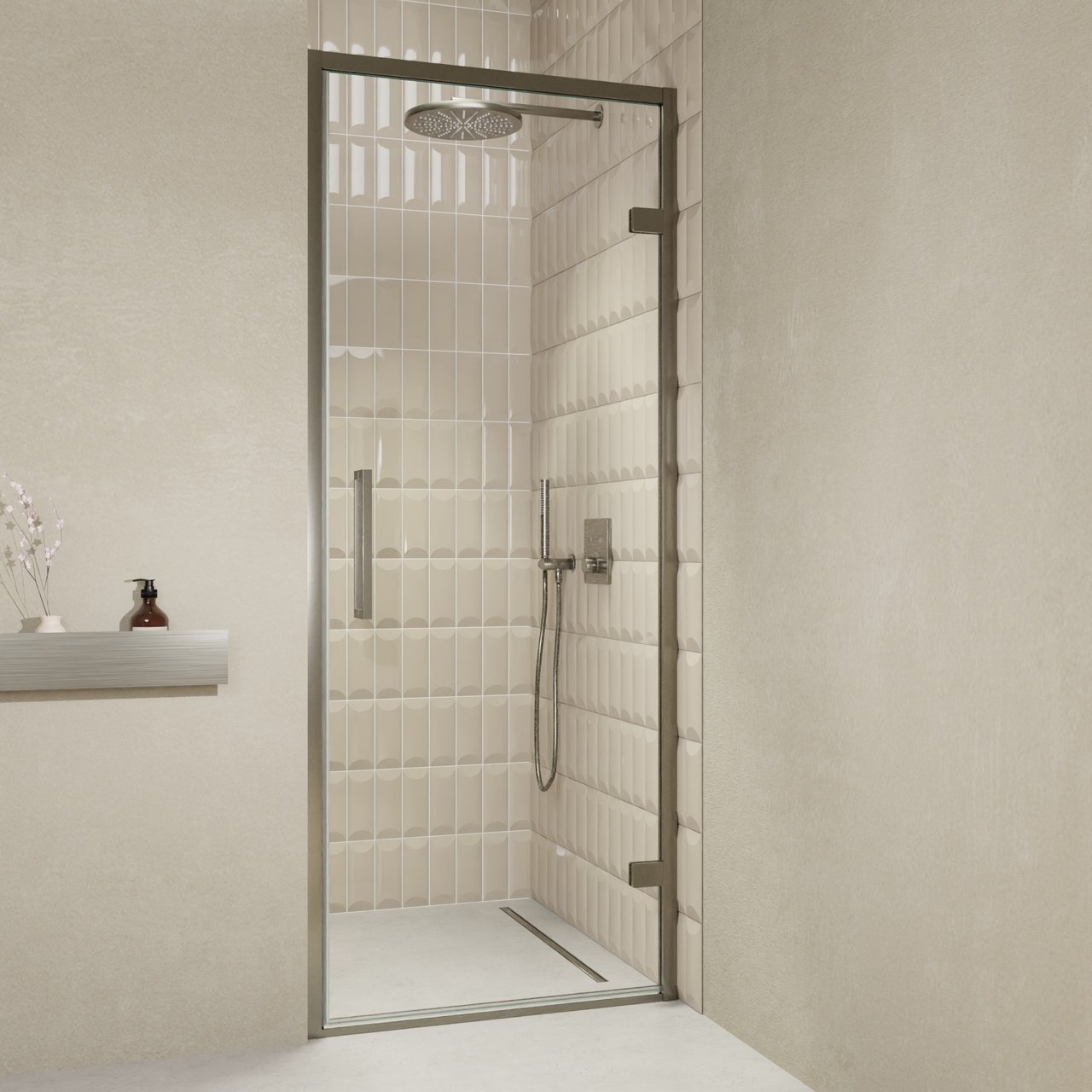 Balmani Senses Design douche draaideur rechts 90 cm x 210 cm Helder glas, Brushed GunMetal profielen