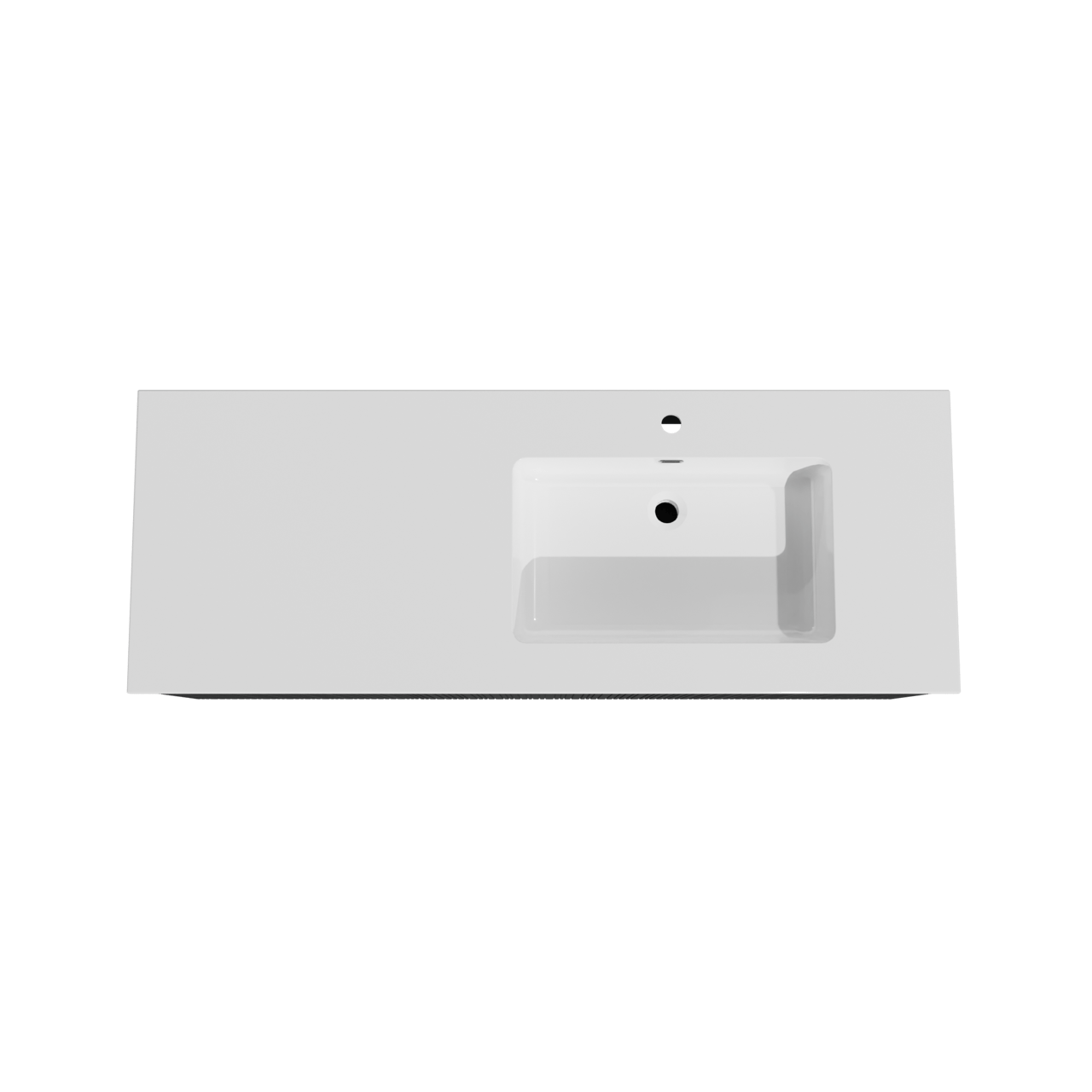 Storke Ribs zwevend badmeubel 140 x 52 cm zwart eiken met Diva asymmetrisch rechtse wastafel in composietmarmer hoogglans wit, Verticale asymmetrische rechte ribbel