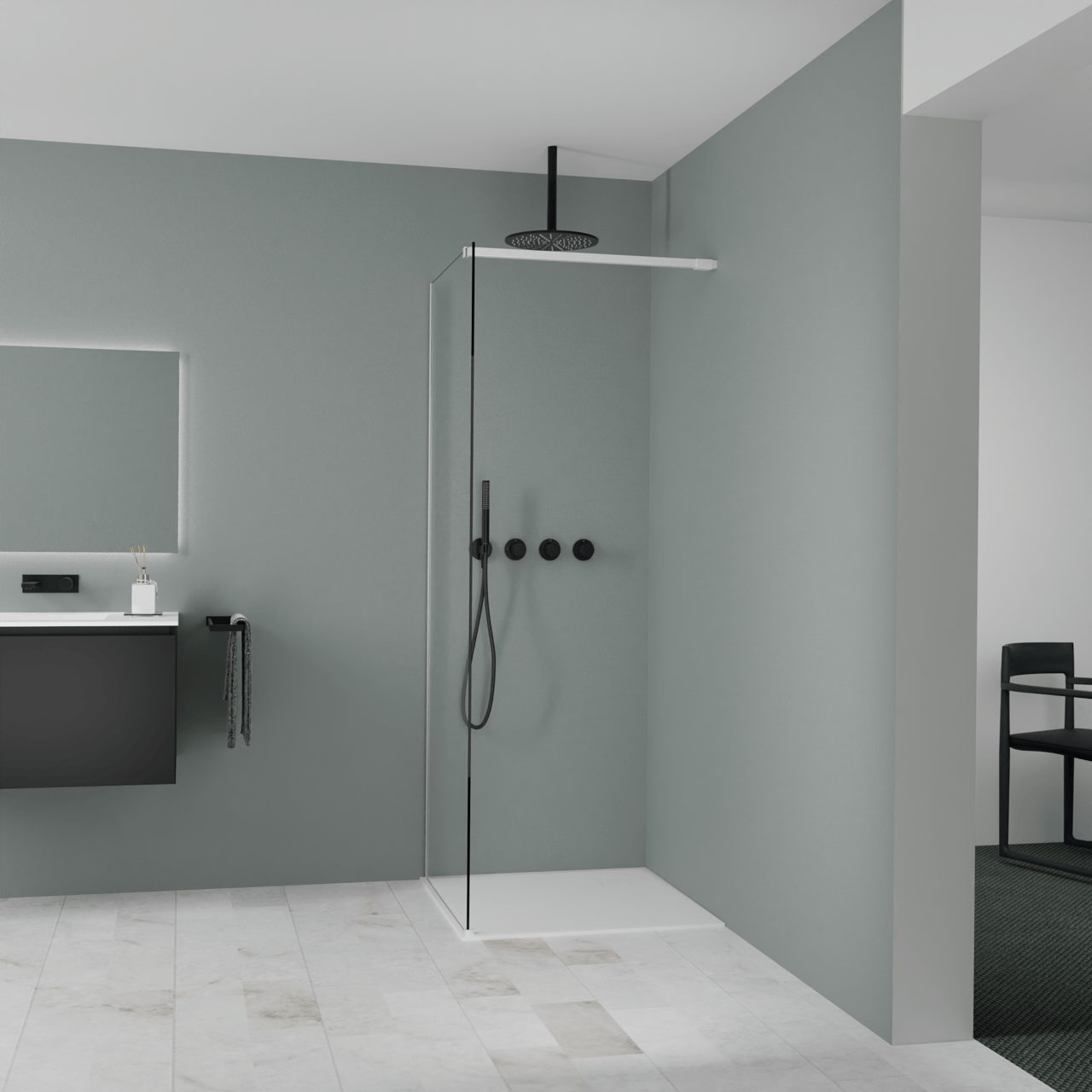 Balmani Modular inloopdouche: 80 x 200 cm, Helder glas met coating, Mat witte profielen