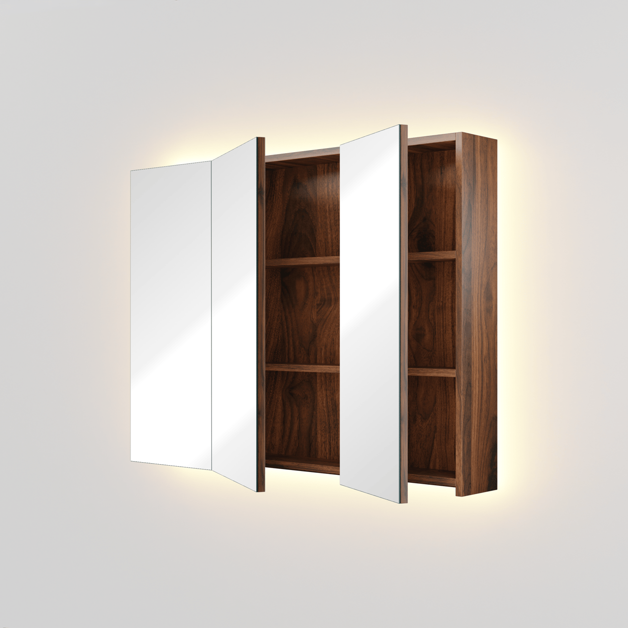 Linie Montro spiegelkast 100 x 75 cm notelaar met spiegelverlichting
