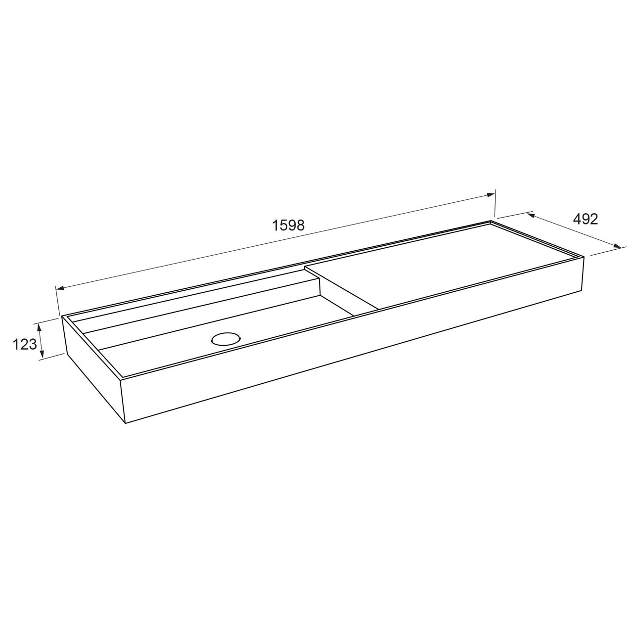 Balmani Cubo plan vasque asymétrique à gauche mat Solid Surface 160 x 49 cm