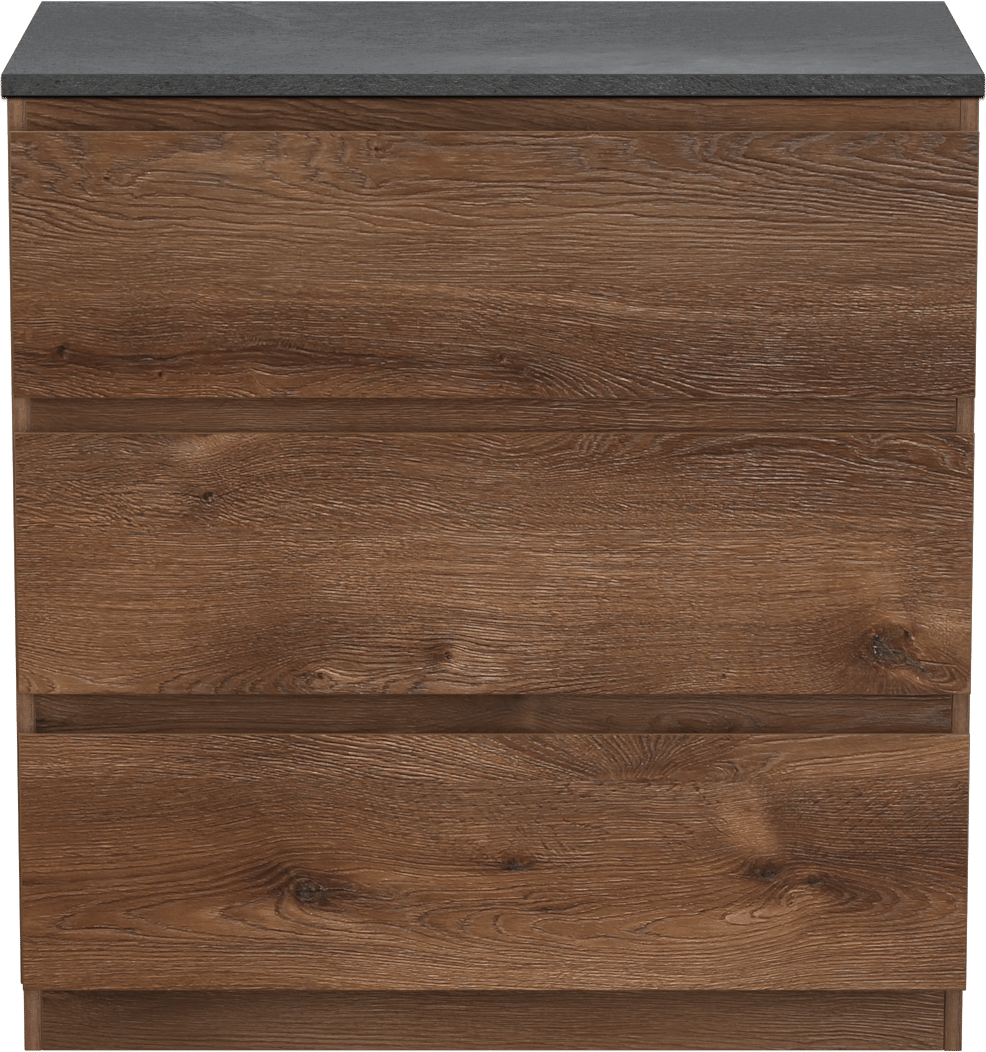 Linie Lado freistehendes Möbelstück Set: 80 x 46 cm, Braune Eiche, mit Lado Einzel Waschtischplatte, Melamin Schiefergrau