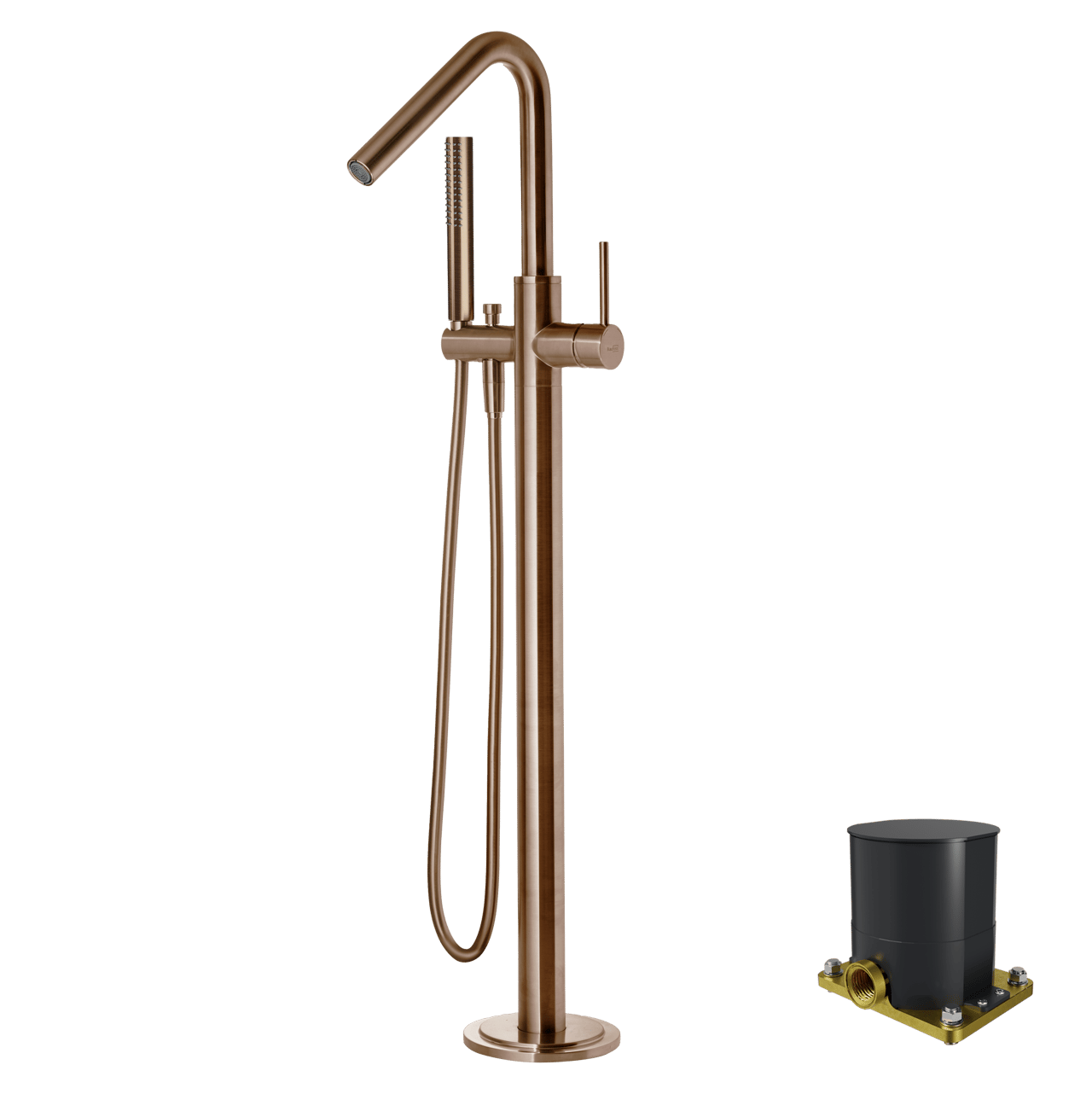 Blaufoss Round Move freistehende Badewannenarmatur: Brushed Rosegold, mit Brausekopf