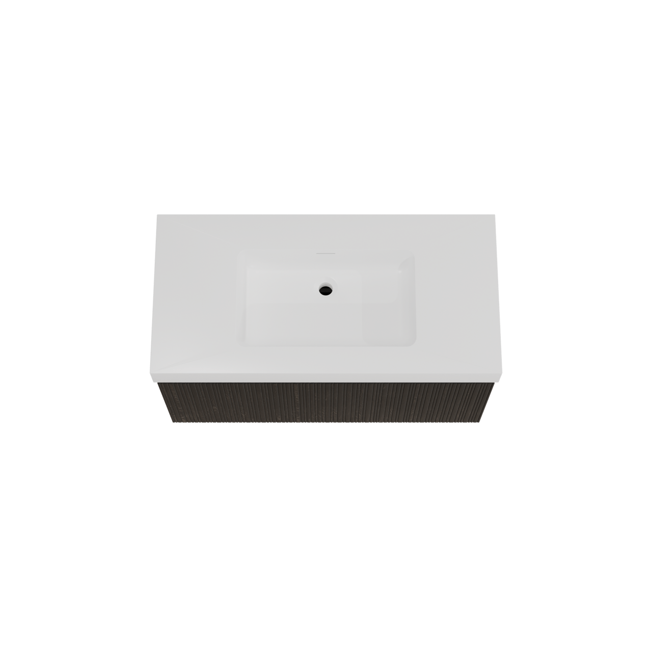 Storke Ribs zwevend badmeubel 105 x 52 cm zwart eiken met Mata High enkele wastafel in solid surface mat wit, Verticale asymmetrische rechte ribbel