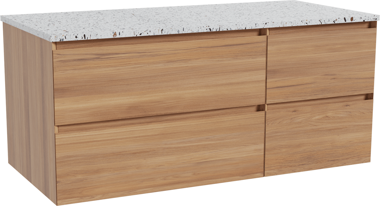 Balmani Mitra meuble salle de bains suspendu 120 x 55 cm teck avec Stretto tablette simple ou double en blanc/noir mat terrazzo