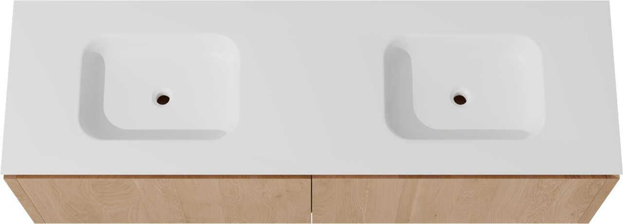 Balmani Eclips zwevend badmeubel 180 x 55 cm Natuur eiken met Eclips dubbele wastafel in Solid Surface mat wit