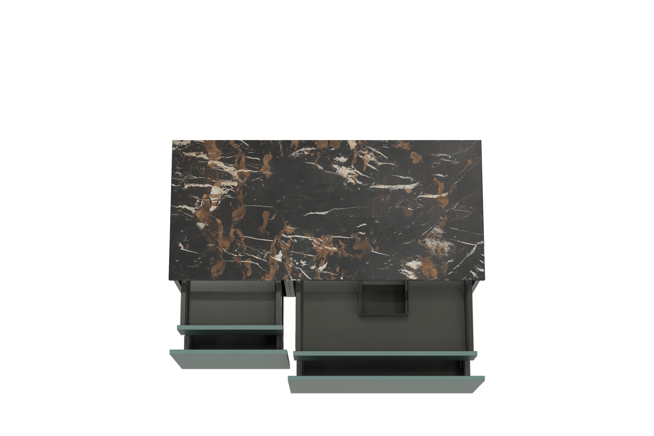 Balmani Sfera by Lucida meuble salle de bains suspendu 120 x 55 cm forest avec Stretto tablette simple en marbre portoro gold