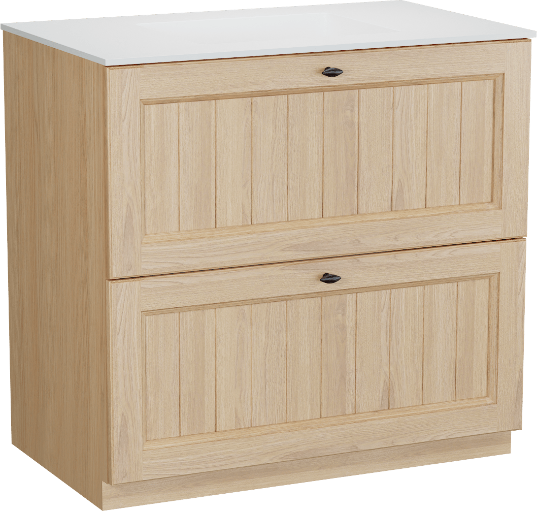 Balmani Lemon staand badmeubel 90 x 55 cm, fineer naturel eiken met Tablo Stretto enkele wastafel in mat wit