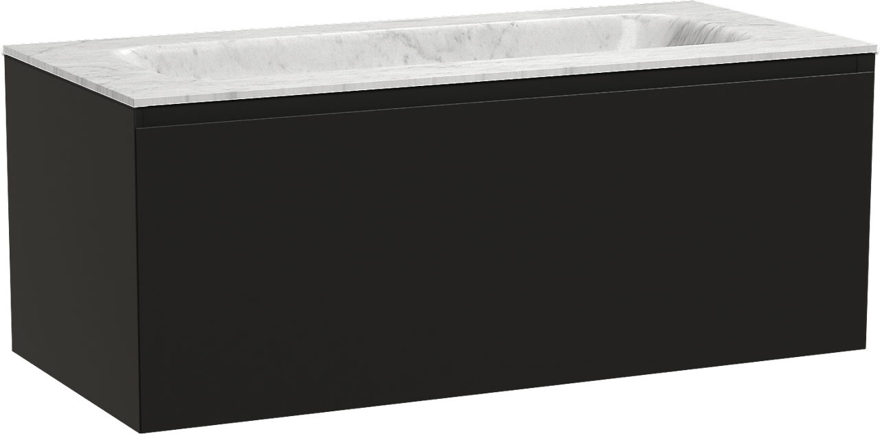 Balmani Idra by Mitra meuble salle de bains suspendu 120 x 55 cm noir mat avec Tablo Arcato plan simple en marbre carrara