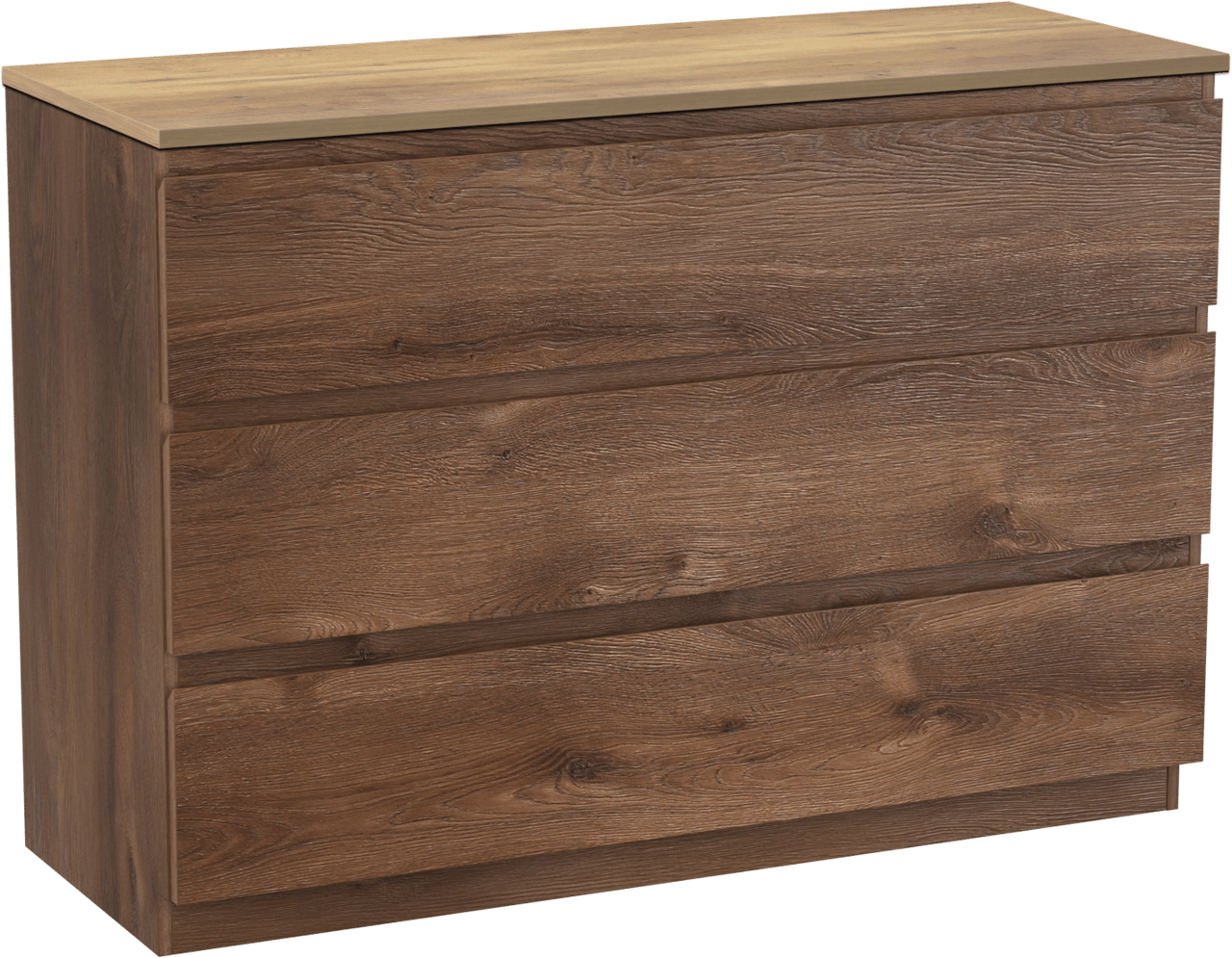 Linie Lado freistehendes Möbelstück Set: 120 x 46 cm, Braune Eiche, mit Lado Einzel- oder Doppel Waschtischplatte, Melamin Naturbelassene Eiche