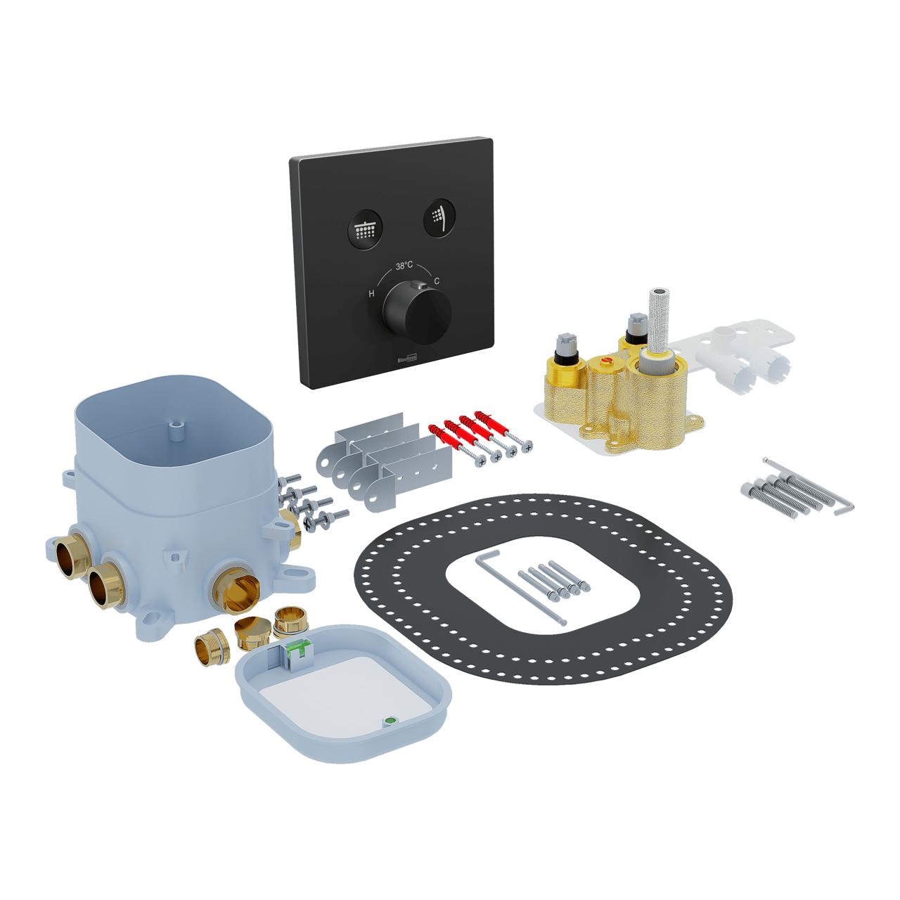 Blaufoss Smartbox Switch-Line Thermostat-Duscharmatur: Unterputz, für 2 Verbraucher, Schwarz matt, Einbauelement inklusive