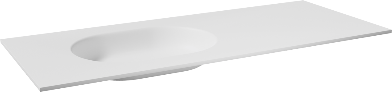 Balmani Tablo Oval Waschtisch Links Matt Weiße Solid Surface 135 x 55 cm