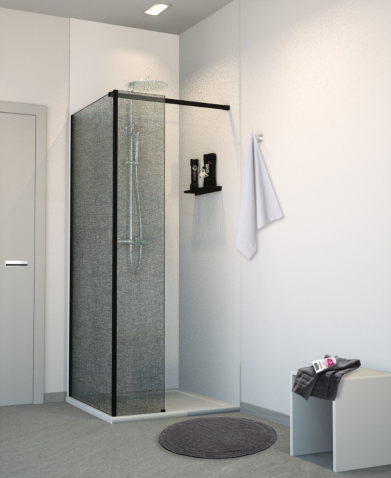Balmani Modular douche à l'italienne avec paroi latéral fixe 80 x 200 cm verre lin noir profil noir mat