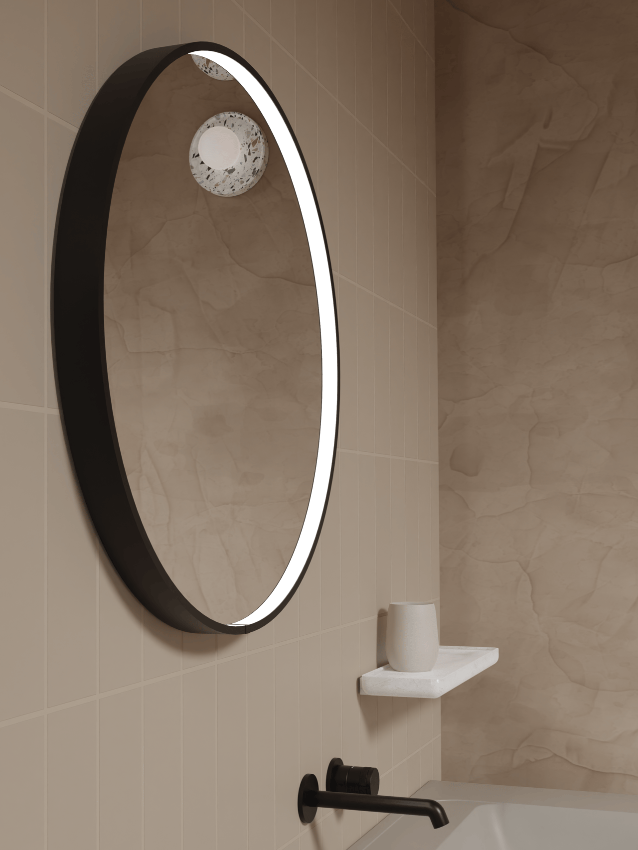 Balmani Secret Black rond badkamerspiegel zwart Ø 60 cm met spiegelverlichting en anti-damp